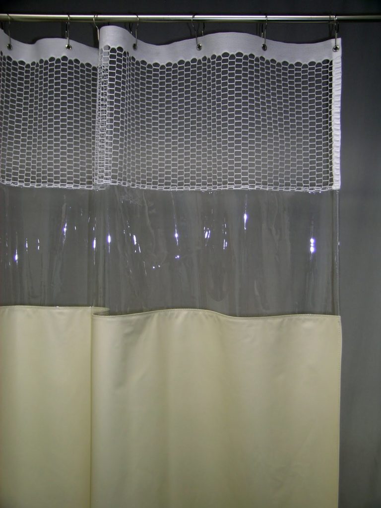 Clear top shower curtain with vinyl window and mesh