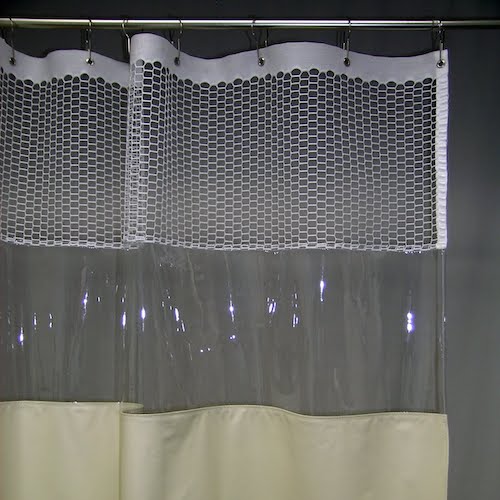 Clear top industrial shower curtain with vinyl window and mesh